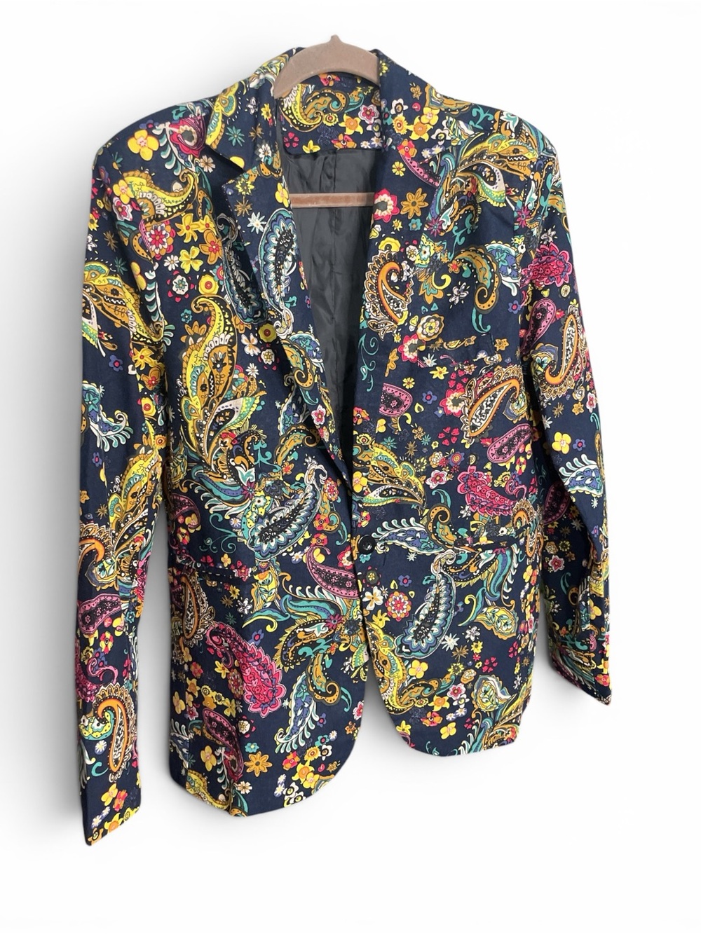Womens Printed Paisley Blazer Jacket - Navy Multi Ptp 19 Length 26 NWT